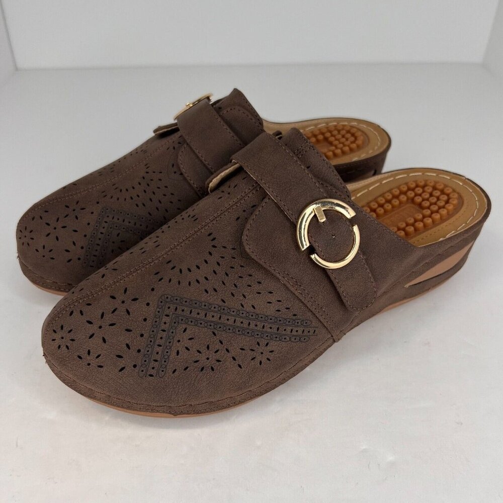Alicegana Womens Brown Round Toe Backless Loafers Size 42 Slip On Flats